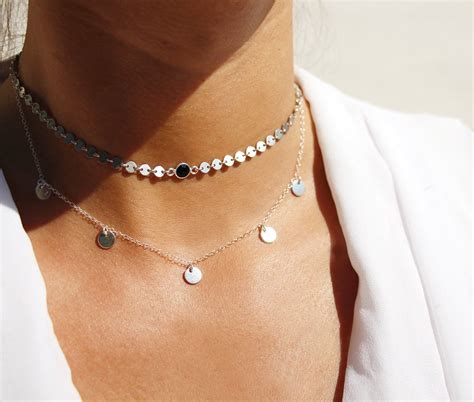 Set Of 2 Sterling Silver Necklaces Choker Necklace Silver Etsy