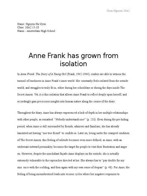 Reflection On Anne Frank Pdf Anne Frank Psychology