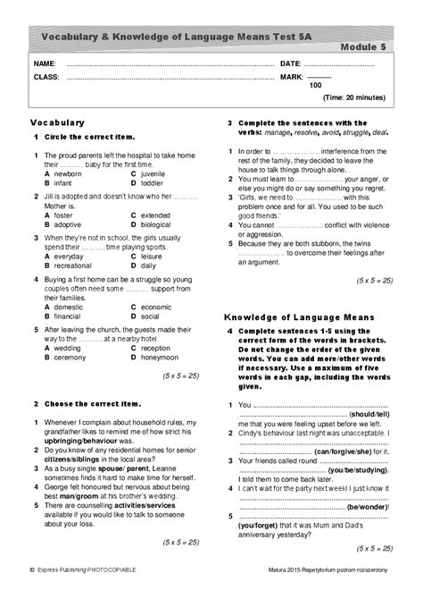 Matura 2015 Repetytorium PR Vocabulary Test Module 5 AB - Pobierz pdf z