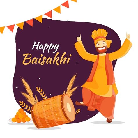 Premium Vector Happy Baisakhi Festival With Dancing Punjabi Man