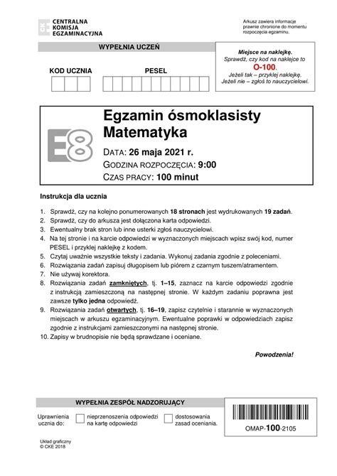 Egzamin 8 Klasisty 2022 Matematyka Odpowiedzi - Egzamin ósmoklasisty 2021 MATEMATYKA Odpowiedzi i arkusze CKE testu 8
