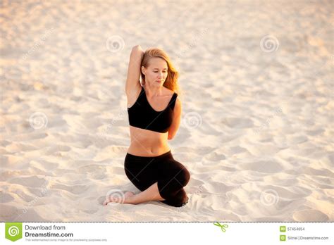 Beach Yoga Session By Polish Sea Stock Photo Image Of Active Person