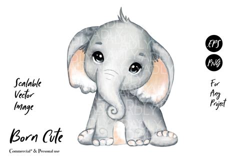 Watercolor Elephant Clip Art Very Cute Little Peanut Gender Etsy