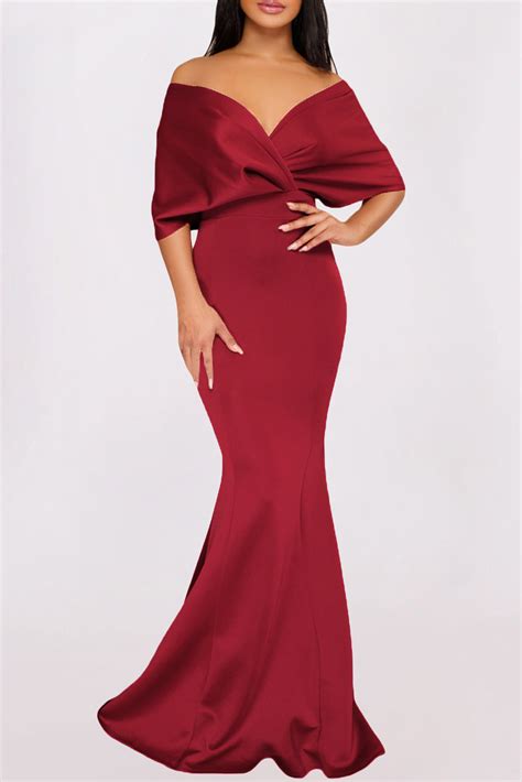 Us 624 Red Off The Shoulder Mermaid Maxi Dress