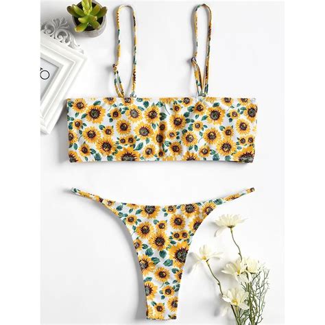 2019 Sunflower Bikini Bandeau Swimwear Women Swimsuit Brazilian Micro