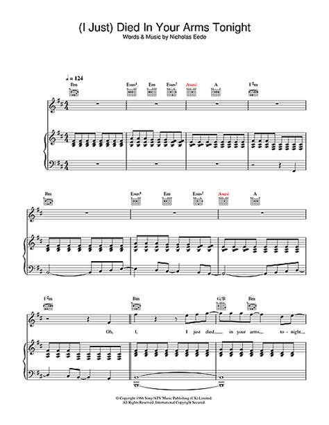 Cutting Crew I Just Died In Your Arms Tekst - (I Just) Died In Your Arms Tonight sheet music by Cutting Crew (Piano