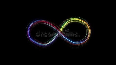 Emerging Glowing Rainbow Color Infinity Sign On Black Background From