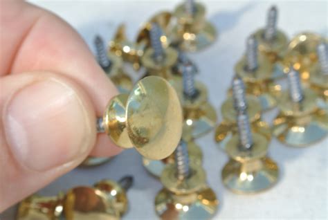 20 Very Tiny Screw Knobs Pulls Handles Antique Solid Heavy Brass Drawer