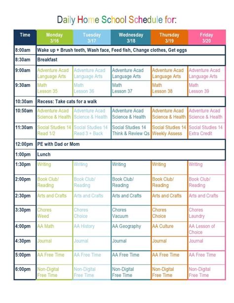 Download Homeschool Schedule Template 02 Kindergarten Daily Schedules