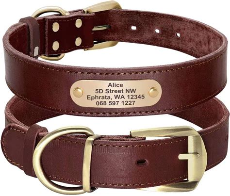 Didog Genuine Leather Dog Collars With Engraved Nameplate Personalized