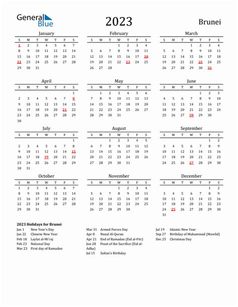 2023 Brunei Calendar With Holidays