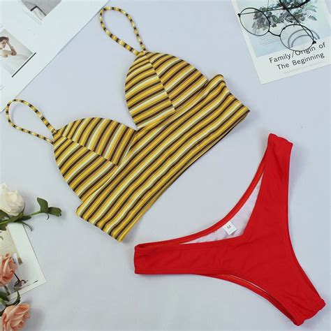 Striped Bikini 2018 Women Swimwear Low Waist Bikini Sexy Female Bathing Suit Brazil Biquini T