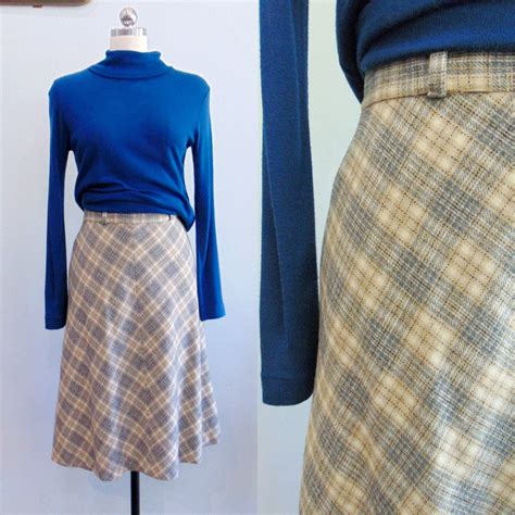 Vintage 1970's Plaid Skirt / A-Line Plaid / Gray Blue Tan | Etsy | Plaid skirts, Wool plaid, Plaid