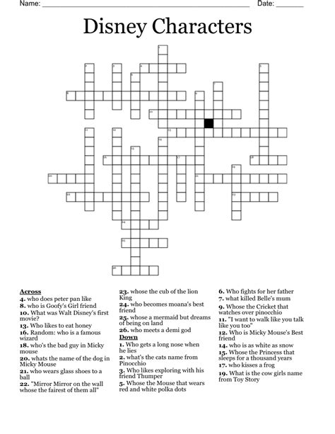 Printable Disney Crossword Puzzles Customize And Print