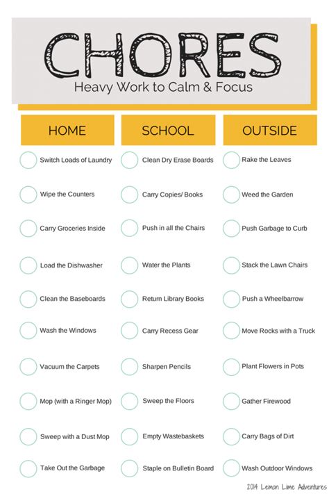 Free Chore Chart Heavy Work To Focus And Calm Kids Chore Chart