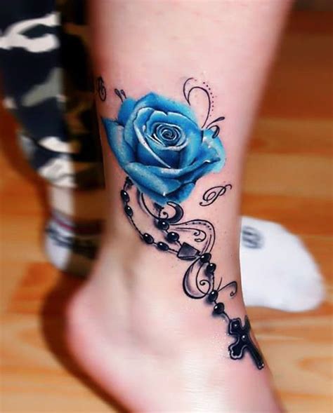 During the '80s and '90s, ankle tattoos were about as common as 11 oz bottles of aqua net. Pretty Blue Rose Ankle Bracelet Tattoo Design | Ankle ...