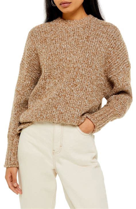Womens Topshop Bouclé Sweater Size Large Beige Sweaters Topshop