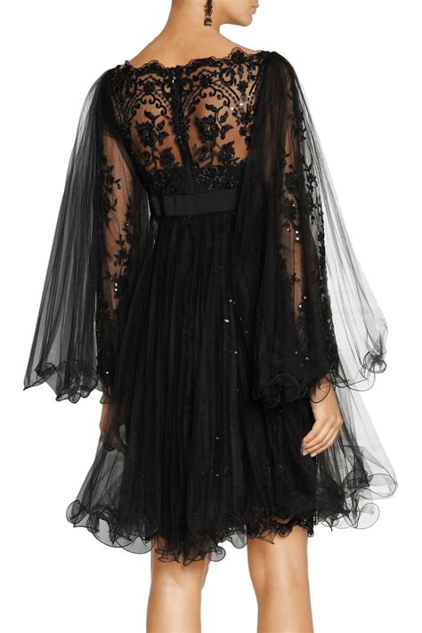 Marchesa Embellished Tulle Dress In Black Lyst