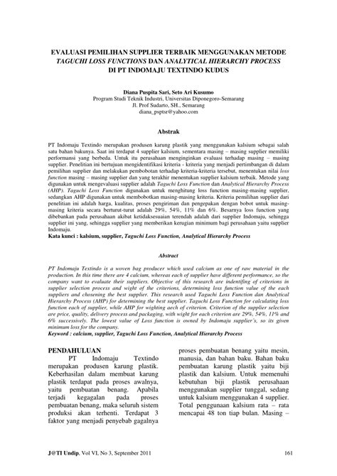 Places kudus commercial and industrialtextile company pt. (PDF) EVALUASI PEMILIHAN SUPPLIER TERBAIK MENGGUNAKAN METODE TAGUCHI LOSS FUNCTIONS DAN ...