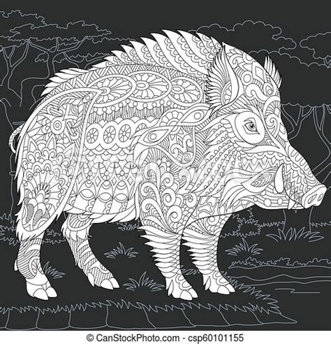 Wild Boar Coloring Page Wild Boar Line Art Chinese 2019 New Year
