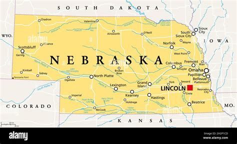 Nebraska Ne Political Map With The Capital Lincoln And The Largest