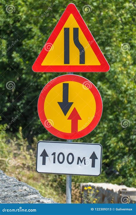 Roadside With Traffic Signs Stock Image Image Of Safety Road 122309313