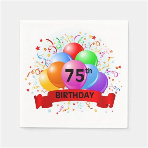 75th Birthday Balloons Banner Napkins