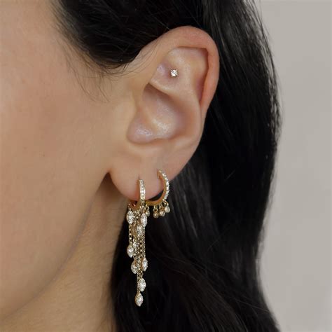 Single Marquise Diamond Huggie Chain Earrings Be Loved Jewelry