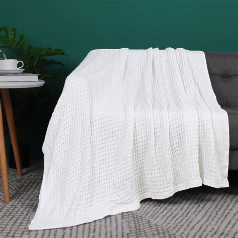 Piccocasa Soft 100 Cotton Waffle Knit Throw Blanket For Sofa Couch 47