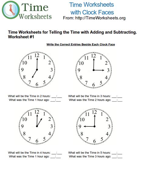 Time Math Worksheets for Telling Time with Subtracting and ...