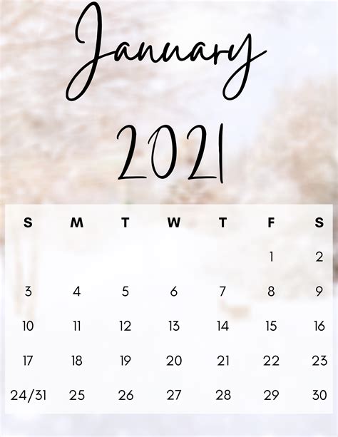 January 2021 Calendar 10 Free Printable Designs