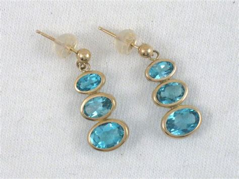 14k Yellow Gold And Topaz Dangle 3 Stone Post Earrings 346ct Gold