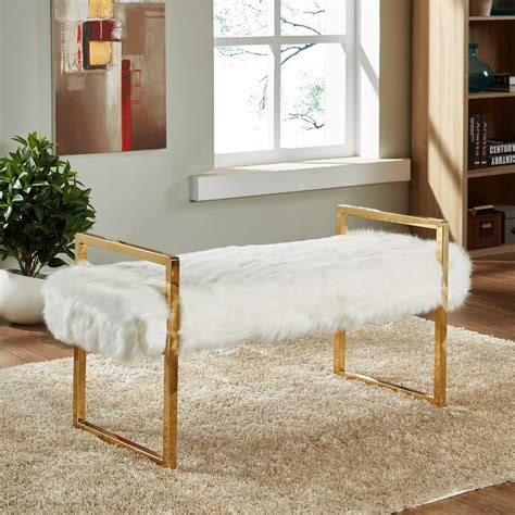 4 to 5 day processing time on most orders. Meridian 110Fur Chloe White Fur Bench on Gold Stainless Steel