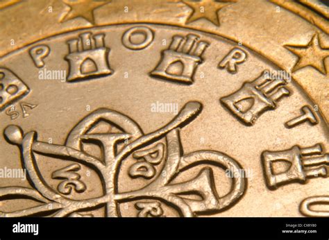 Portuguese Euro Coin Extreme Close Up Stock Photo Alamy
