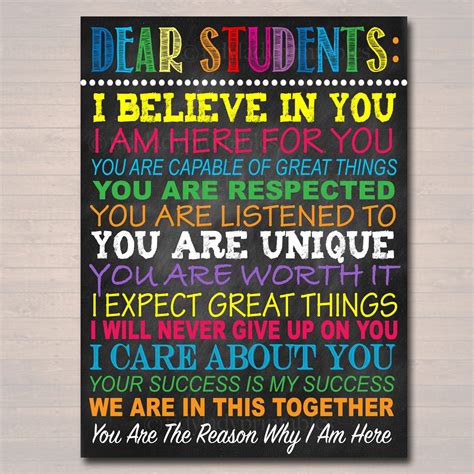 Dear Students Classroom Teacher Poster Tidylady Printables