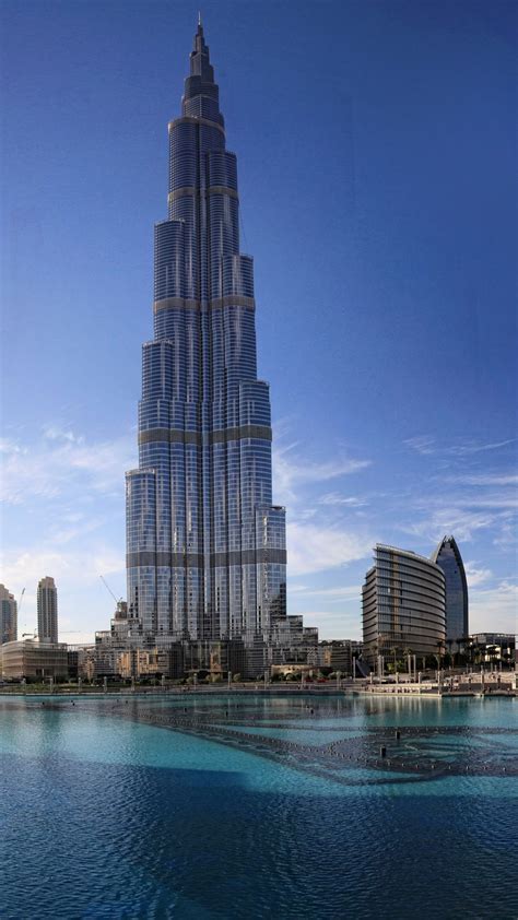 Wallpaper Khalifa Tower Dubai Sky Clouds Water Pool Hotel Resort