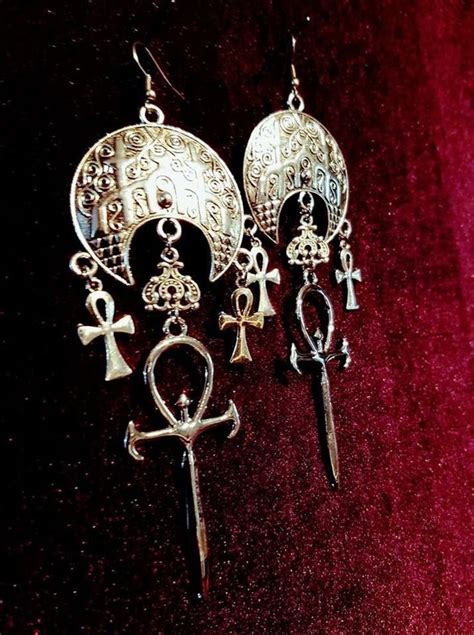 Vampire Ankh Cathedral Earrings Occult Goth Gothic Dracula Crescent