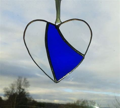 Stained Glass Blue Glass Clear Glass Heart Suncatcher Handmade Clear Glass Glass Beads