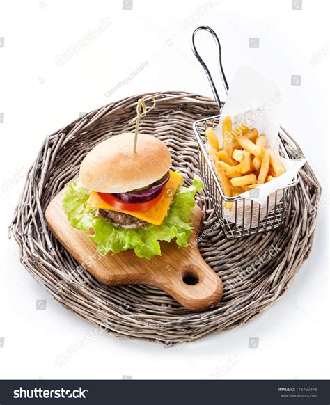 Burger French Fries Basket On White Stock Photo 173762348 Shutterstock