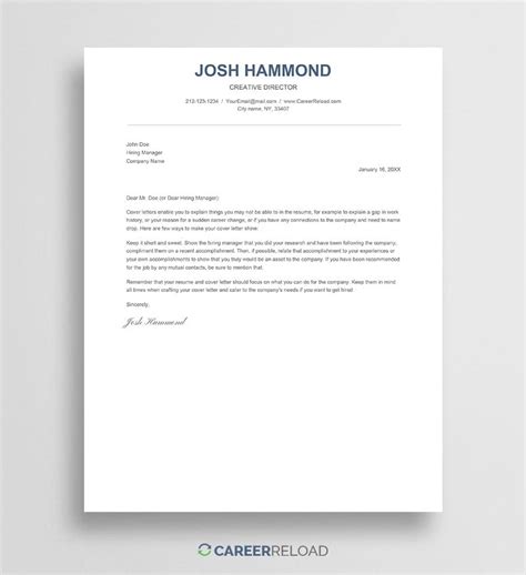 Simple Google Docs Cover Letter Template Career Reload