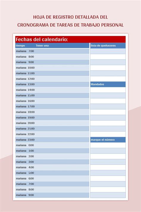 Plantilla De Excel Hoja De Registro Detallada Del Cronograma De Tareas