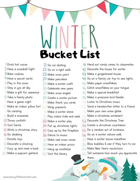Winter Bucket List Printable Winter Bucket List Winter Activities