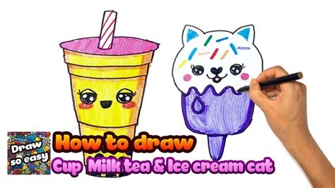 draw cup milk tea ice cream cat ve ly tra sua cay kem meo drawing meo sua
