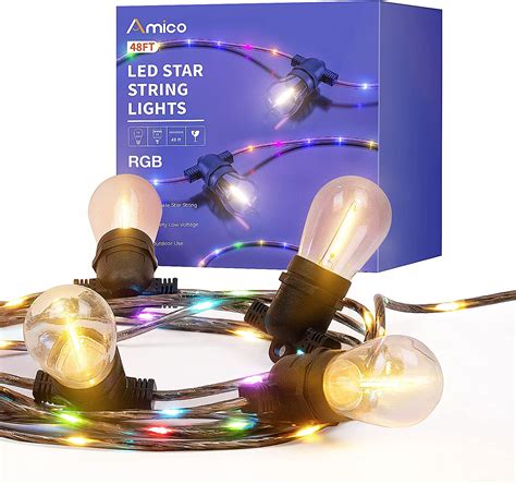 Buy Amico 48ft Outdoor String Lights Rgb Twinkle Stand Patio Lights