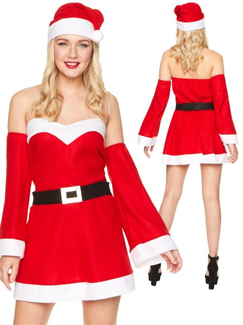 Ladies Mrs Claus Miss Santa Costume Father Christmas Fancy Dress Womens Outfit Ebay