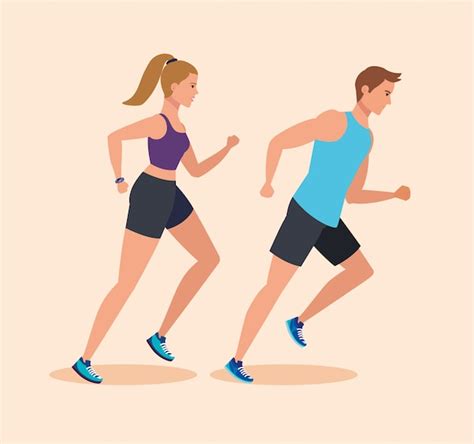 Mujer Y Hombre Corriendo Para Practicar Deporte Vector Premium