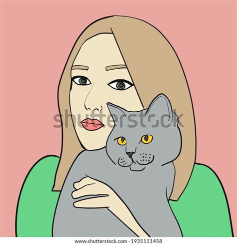 Drawing Girl Holding Cat Stock Illustration 1935111458 Shutterstock