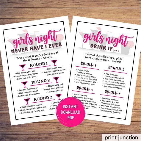 Girls Night Drink If Never Have I Ever Ladies Night Games Etsy Canada Girls Night Drinks