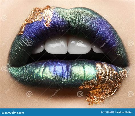 Macro And Close Up Creative Make Up Theme Beautiful Female Lips Stock