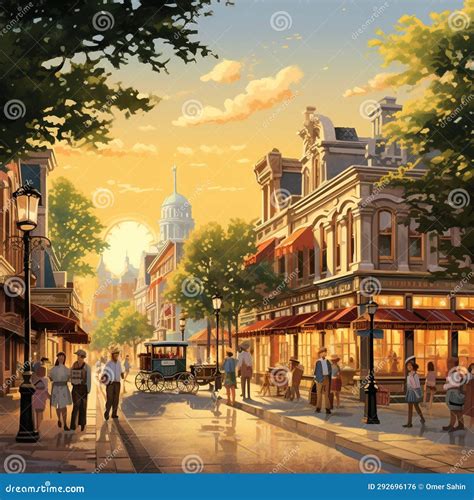 Quaint and Nostalgic Town Square Stock Illustration - Illustration of